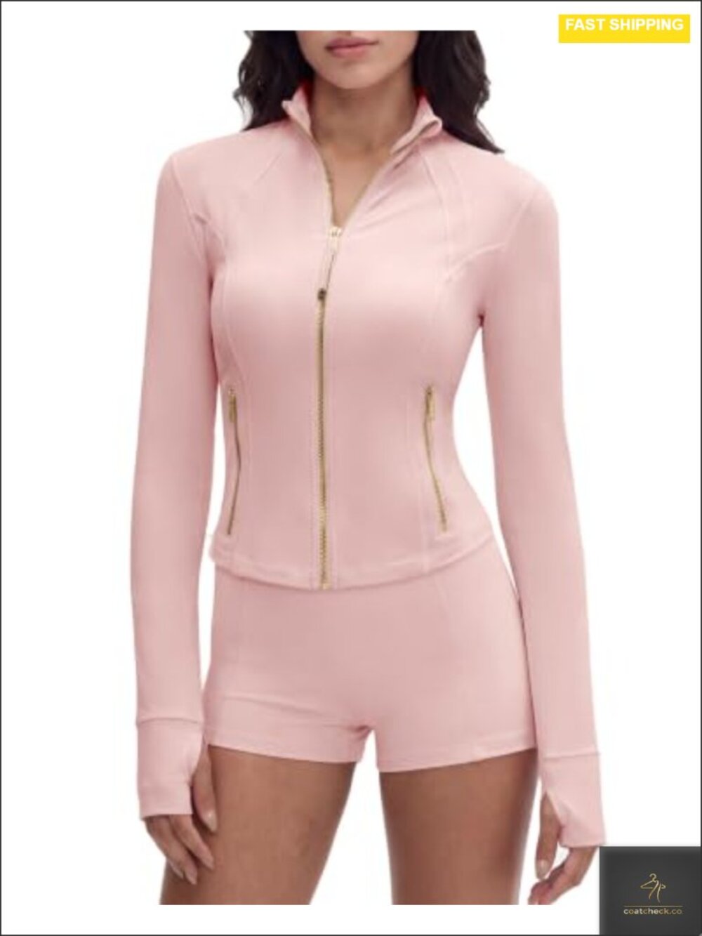 Women's Cropped Zip Athletic Jacket Thumb Holes Nylon